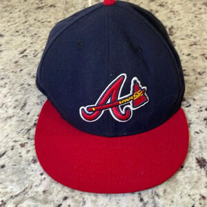 New Era 59fifty Atlanta Braves Fitted MLB Hat Size 7 7/8 62.5cm Blue Red Chop